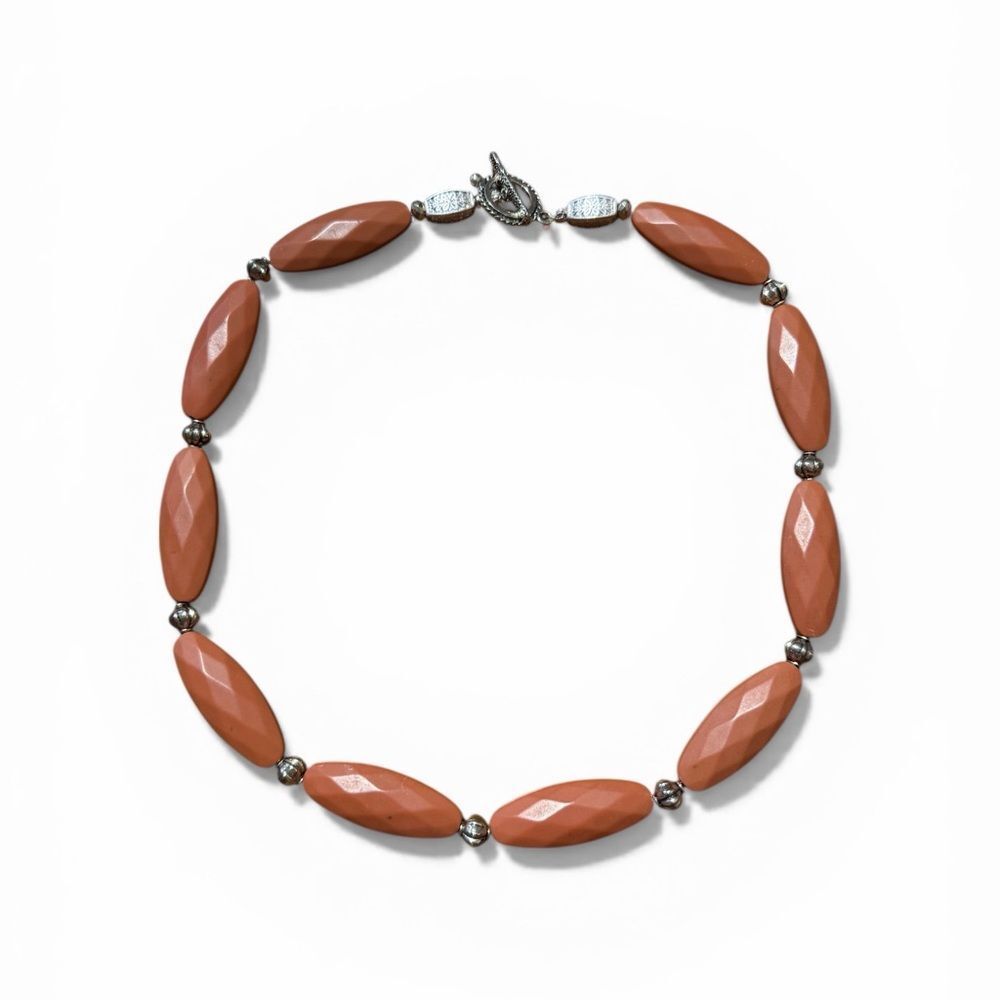 Handcrafted Dark Coral Color Genuine Bakelite Beaded Necklace 20” Mid Century